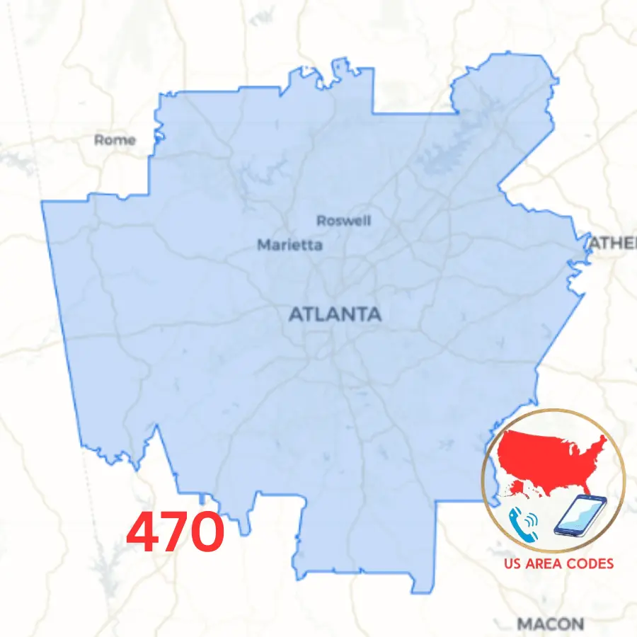 470 Area Code Map