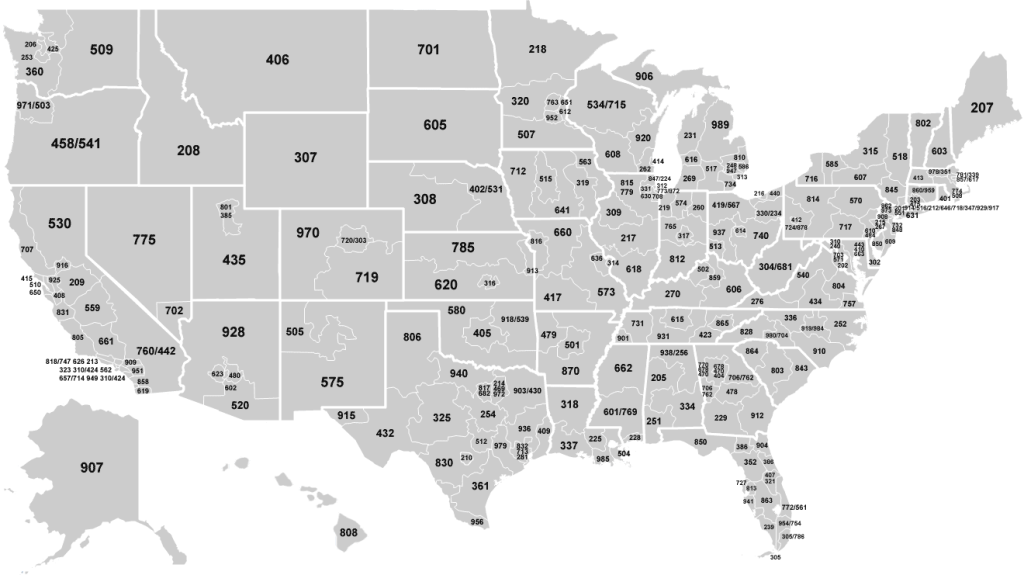 Us area codes by number